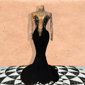 slim fit dress slacks SHEIN Women's Black Gold Velvet Gloves Extended Retro Evening Dress We
