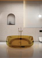 Nouvelle arrivée : Baignoire autoportante moderne en résine écologique, surface solide, baignoire de trempage en cristal pour 2 personnes, salle de bain