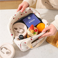 Sac Isotherme Portable Best-Seller en Velours Côtelé à Fermeture Éclair, Thème Fraise, Idéal pour le Travail, l'École et les Repas Préparés (Bento)
