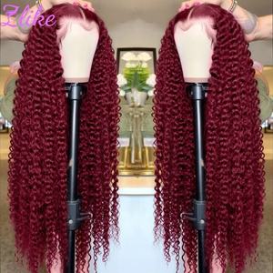 Perruque Lace Frontale 13x4 Ondulée Profonde Couleur Bourgogne 99j Densité 200% Cheveux Humains Brésiliens Vierges Pré-Pluckée Rouge pour Femmes - Product Image 3