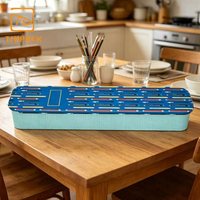 Práctica Caja Rectangular Larga de Metal con Tapa Deslizante Impresa para Guardar Cubiertos, Palillos, Tenedores, Cucharas y Vajilla