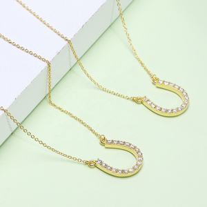 사용자 정의 승마 보석 925 스털링 실버 14K 골드 도금 지르콘 우아한 말굽 펜던트 목걸이 - Product Image 2