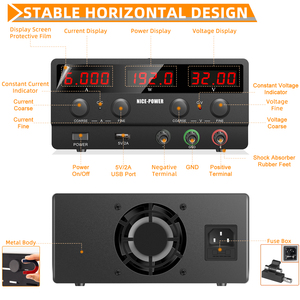 Alimentatore CC portatile regolabile a tensione variabile NICE-POWER SPS-H3206 Nero 32V 6A ad alta risoluzione e regolazione di precisione. - Product Image 2