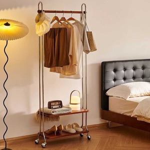 Clothes Rack Standing Stainless Steel Solid Wood With <b>Shelf</b> For Bedroom Clothing <b>Organizer</b> Movable Rectangle Detachable - Product Image 3