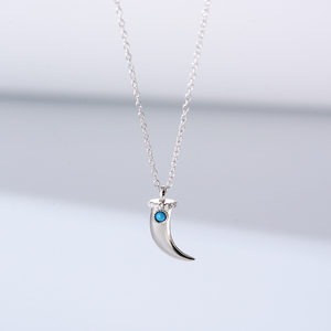 उच्च गुणवत्ता वाले विंटेज 925 स्टर्लिंग चांदी का सोना प्लेटेड टर्क्विज़ भेस दांत स्पाइक भाग्यशाली सींग वाला हार - Product Image 3