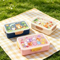 Boîte à lunch personnalisée avec logo, couvercle intégral, impression IML, 3 compartiments, boîte bento en plastique avec couverts pour la promotion de la marque