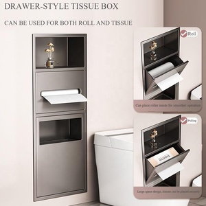 Poubelle <span class=keywords><strong>de</strong></span> salle <span class=keywords><strong>de</strong></span> bain encastrée murale moderne à 3 niveaux en acier inoxydable noir mat durable, avec <span class=keywords><strong>niche</strong></span> carrée pour papier toilette - Product Image 3