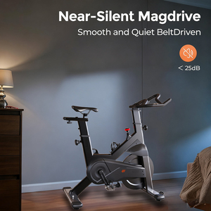 Vélo de spinning cardio <span class=keywords><strong>pour</strong></span> la maison et <span class=keywords><strong>le</strong></span> studio, avec transmission par courroie silencieuse, volant d'inertie de 18 kg, résistance réglable et moniteur numérique - Product Image 2