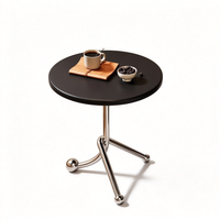 Table basse ronde antique en bois de chêne massif avec structure en acier inoxydable, petite table d'appoint pour salon, café, balcon