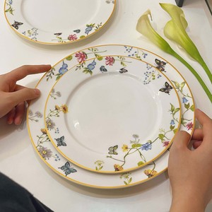 New Arrival Ceramic Flower Rim Dinner <b>Plate</b> Gold Trim Charger <b>Plate</b> 8" Dessert Dishes Wedding Decoration Dinnerware Set - Product Image 4