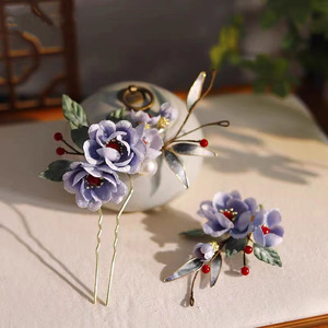 Nouvelle épingle à cheveux classique de style chinois à fleurs violettes, coiffe pour robe de mariée, accessoire rétro de style chinois pour cheongsam, Hanfu - Product Image 1
