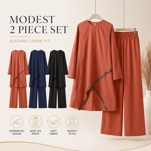 Set di Abbigliamento Islamico Arabo all'Ingrosso, 2 Pezzi, Completo Abaya per Donne Musulmane, Top con Collo a O e Pantaloni - Product Image 3