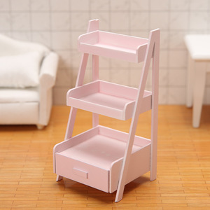 Muebles en miniatura de madera DIY de alta calidad 1:12, accesorios de modelo para casa de muñecas, cajón de tres capas con Mini estante de flores - Product Image 5