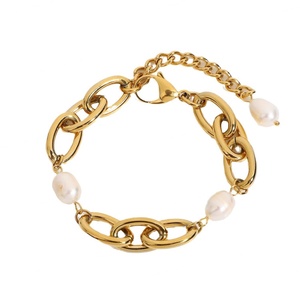 European and American Baroque <b>Freshwater</b> <b>Pearl</b> <b>Bracelet</b> Simple 18K Gold-Plated Stainless Steel <b>Bracelet</b> - Product Image 1