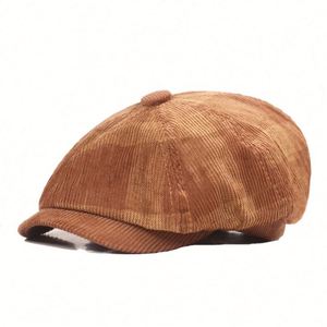 Béret octogonal style britannique printemps-automne, casquette de newsboy en velours côtelé à 8 panneaux pour homme et femme, style littéraire et mode - Product Image 5