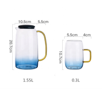 En gros résistant à la chaleur clair 1.55L verre pots à eau avec deux tasses