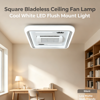 Ventilateur de plafond sans pales carré avec éclairage LED blanc froid, télécommande, silencieux, pour la décoration intérieure domestique