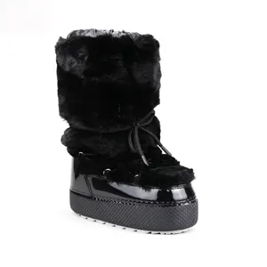 Winter Snow Boots with Rabbit Fur Trim Warmly Boots for Outdoor and Indoor