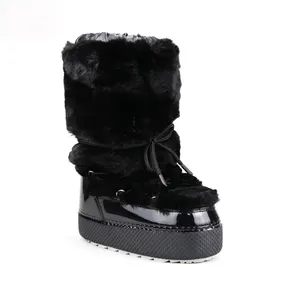 Botas de nieve de invierno con adorno de piel de conejo, cálidas, para exterior e interior