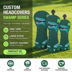 Juego de fundas para palos de golf de piel sintética resistente a la intemperie con logotipo personalizado, bordado de cocodrilo, para driver, fairway, híbrido, venta al por mayor de fábrica OEM - Product Image 1