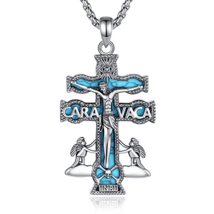 Merryshine Collier <span class=keywords><strong>Croix</strong></span> Crucifix en Argent Sterling 925 Personnalisé, Style Antique, avec Pendentif Religieux Chrétien Jésus <span class=keywords><strong>Inri</strong></span> et Turquoise - Product Image 1