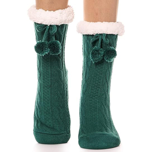 Factory Wholesale <strong>Custom</strong> Women <strong>Fuzzy</strong> Slipper <strong>Socks</strong> Winter <strong>Warm</strong> Fleece Soft Thick Cozy Knitting <strong>Socks</strong> With Grips - Product Image 5