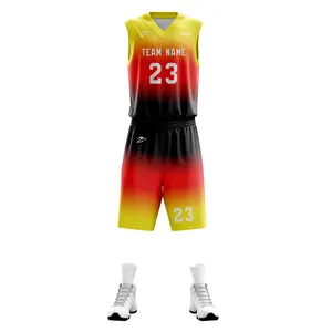 Venta al por mayor reversible naranja y negro uniformes de baloncesto barato jóvenes uniformes de baloncesto