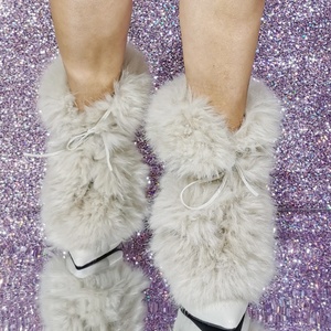 White Fur Women Lace up Buckles Short Booties Wide Fit Size 47 High Heels Stiletto Shoes Winter Fluffy Ankle <b>Boots</b> - Product Image 5