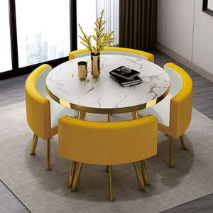 Moderne ronde eettafel en stoelenset van bamboe voor 4 personen, eetkamermeubilair voor thuis - Product Image 2