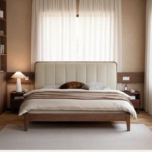 <span class=keywords><strong>Lit</strong></span> moderne nordique en chêne massif avec options <span class=keywords><strong>de</strong></span> taille Queen/King, finition noyer, tête <span class=keywords><strong>de</strong></span> <span class=keywords><strong>lit</strong></span> rembourrée, fonction <span class=keywords><strong>de</strong></span> charge - Product Image 1