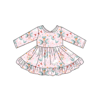Robe florale pour petites filles, printemps, respirante, manches longues, nœud au dos, grande taille, mélange de coton, robe décontractée