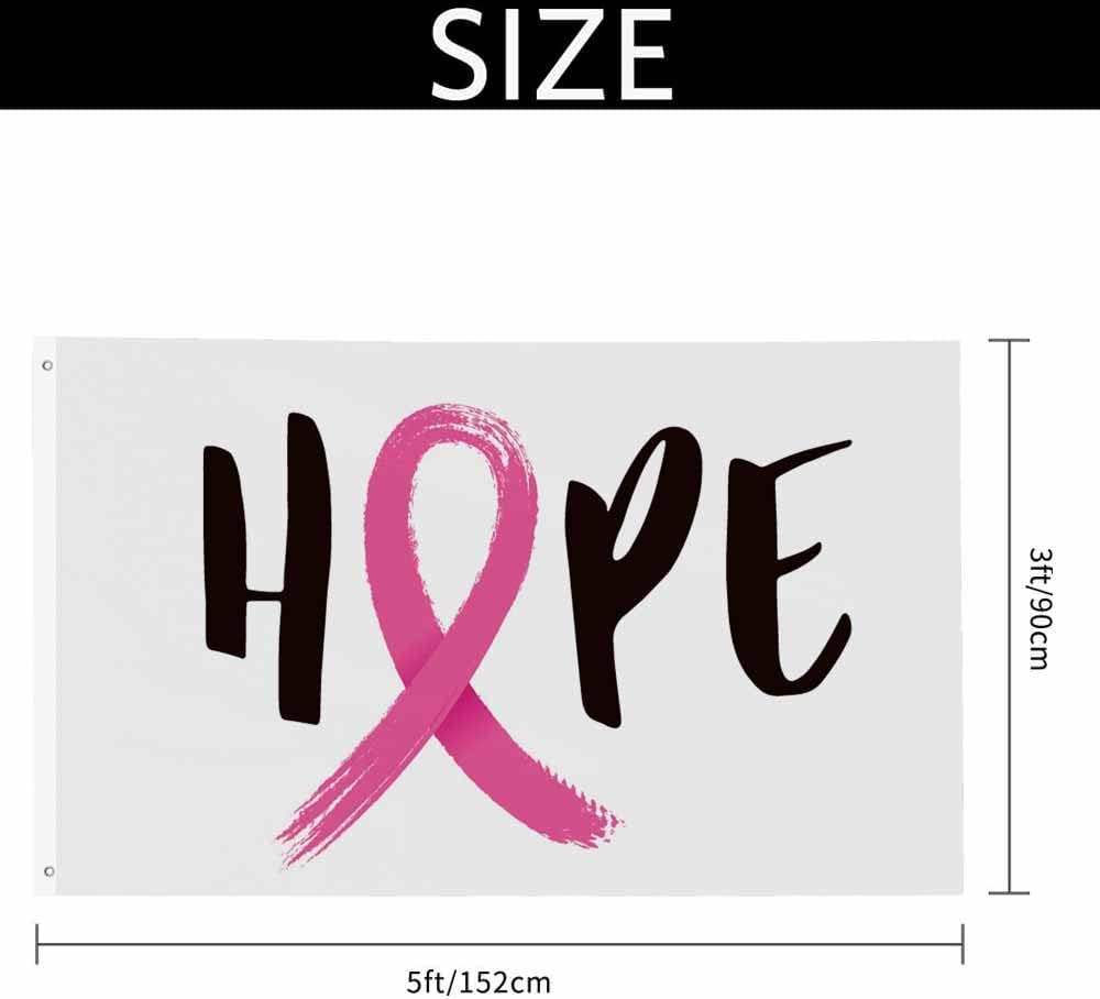 3X5 Pink Ribbon Breast Cancer Awareness Hope Lettering Flag