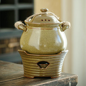 Petite <span class=keywords><strong>cocotte</strong></span> rétro en céramique avec corde en chanvre, pour service individuel, compatible avec réchaud à alcool, <span class=keywords><strong>mini</strong></span> marmite à soupe domestique, <span class=keywords><strong>cocotte</strong></span> à ragoût pour hôtel - Product Image 1