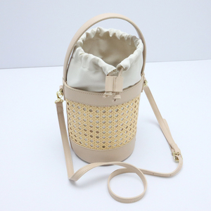 Trendy Classic Design Hollow Out Bamboo Women's Woven Rattan Beach Bucket <strong>Bag</strong> Womens Crossbody <strong>Bag</strong> With Genuine Leather Handle - Product Image 6