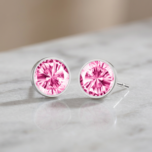 Wholesale Fashion Fine Jewelry 925 Sterling <b>Silver</b> 7mm Pink Cubic Zirconia Round Bezel Setting <b>Stud</b> Earrings for Women and Girls - Product Image 3