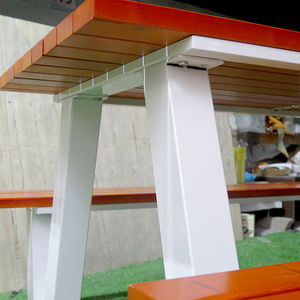 Mesa y Banco Apilables para Patio de Campus, <span class=keywords><strong>Cafetería</strong></span> o <span class=keywords><strong>Picnic</strong></span> al Aire Libre, Juego de Mesa y Banco de Comedor de Madera de Teca Sólida - Product Image 3