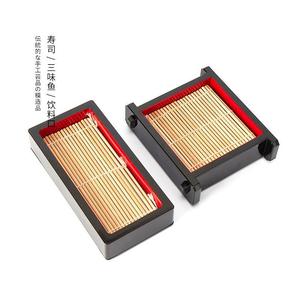 Japanese Sushi And Cold Noodle Serving Dish Rectangular Bamboo <b>Tray</b> With Red Lining For Restaurant Use - Product Image 1