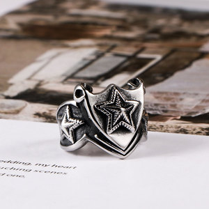 Star <b>Ring</b> <b>Titanium</b> Steel <b>Men</b> Punk Retro Jewelry SA970 - Product Image 4