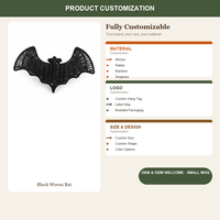 Ornement de chauve-souris noir tressé à la main, décoration murale pour fête d'Halloween, en osier, à suspendre, pour usage intérieur, écologique, imperméable, vente en gros OEM