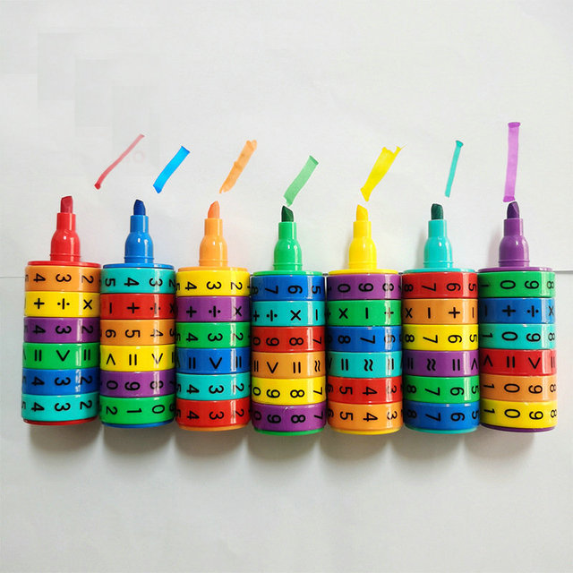 Math Learning Rotating Highlighter Pens, 7 Colors Educational Calculation Fluorescent Markers for Kids Students School Supplies