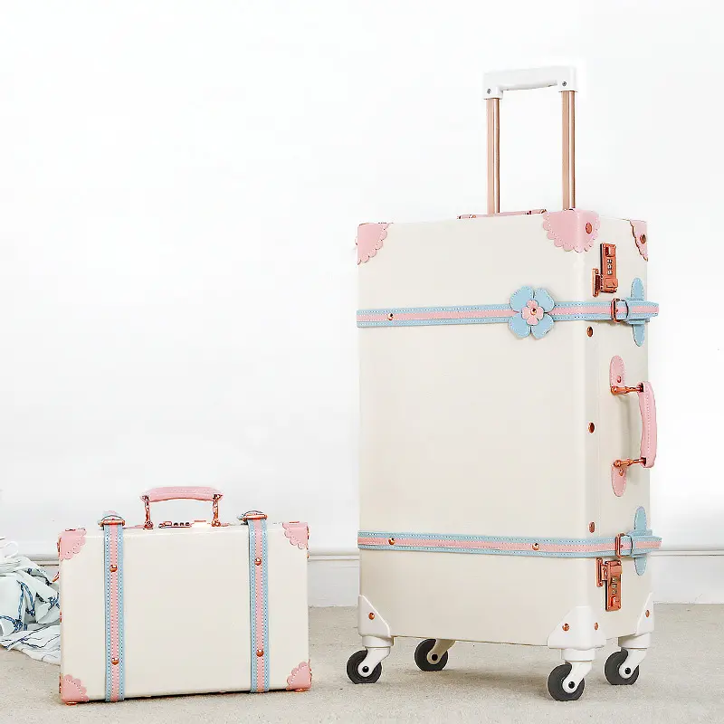 Винтажный багажный комплект из 2 предметов, чемодан в стиле ретро со спиннером, колеса, Большой Багажник 24 дюйма, маленький 12 дюймов, чехол для поезда, Кожаный Дорожный комплект багажа