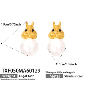 Ensemble de boucles d'oreilles et collier avec pendentif en forme de <span class=keywords><strong>petit</strong></span> lapin en acier inoxydable imperméable et orné de perles pour femmes - Product Image 4
