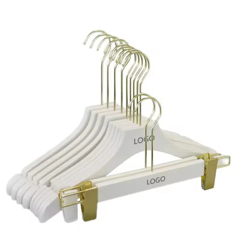 Custom Logo plastic pants hanger trouser hanger for clothes hanger with white color & gold hook