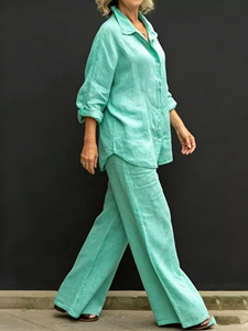 Fashion Women <strong>Clothes</strong> Ladies Street Wear Button Long Sleeve Shirt Long <strong>Pant</strong> 2 Piece Set Cotton All Matching Casual Suits - Product Image 4