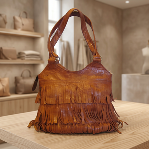 Women Genuine Leather Fringe Shoulder Bag Classic Style Soft Handle Handmade - Product Image 2