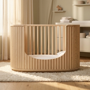 Cama Infantil Moderna Nórdica Contemporánea BH02, Ovalada y Curva, de Madera Maciza de Fresno Acanalado, para Dormitorio - Product Image 2