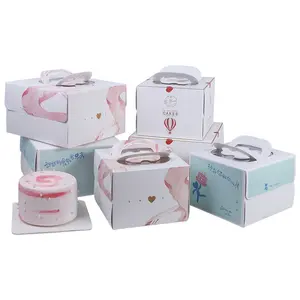 Food Grade Handle Custom Eco-friendly Portable Paper Small Cake Box Food Packaging Box For Birthday Cake Carrying With Window