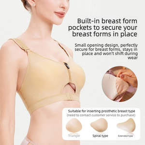 Sujetador deportivo dos en uno para mujer, con bolsillo para prótesis de silicona, para recuperación postoperatoria de mastectomía, transpirable, de nailon de secado rápido - Product Image 4