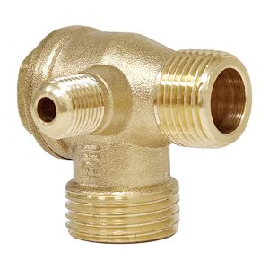 Vanne de retenue pour compresseur d'air à 3 ports en laiton à 90 degrés - Anti-fuite et non-retour pour systèmes pneumatiques industriels et conduites d'air comprimé - Product Image 1