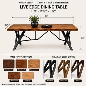 Modern Wooden <b>Dining</b> <b>Table</b> Solid Wood <b>Top</b> with Black Metal X Leg Base for Home Kitchen Restaurant Office Furniture Decor - Product Image 2